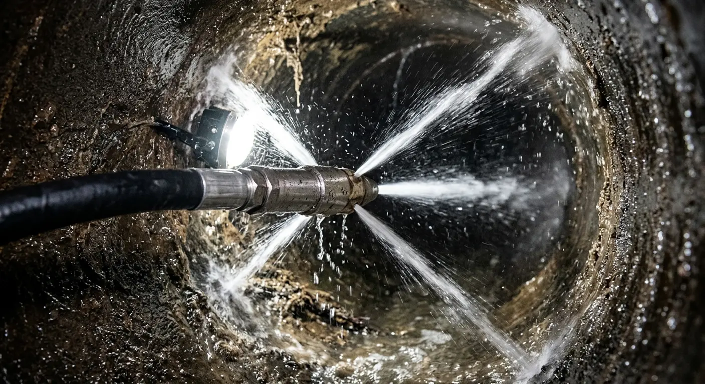 High-pressure hydro jetting nozzle cleaning sewer pipe for Trenchless Sewer Repair in Sans Souci